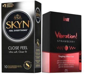 Набор из SKYN Close Feel (10 шт) + Жидкий вибратор Intt Vibration Strawberry (15 мл) SOS9805 фото