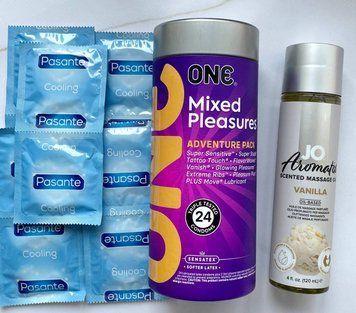 Комплект 34 шт ONE Mixed Pleasures + Pasante Cooling + System JO Aromatix Vanilla 120 мл SOS1689 фото