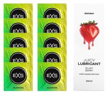 Комплект: EXS Glow in the Dark 10 шт. + Лубрикант Satisfyer Blast Berry 300 мл SOS11363 фото