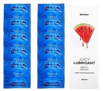 Комплект Pasante Ribbed 10 шт. + Лубрикант Satisfyer Juicy Lubricant Melty Melon (300 мл) SOS12103 фото