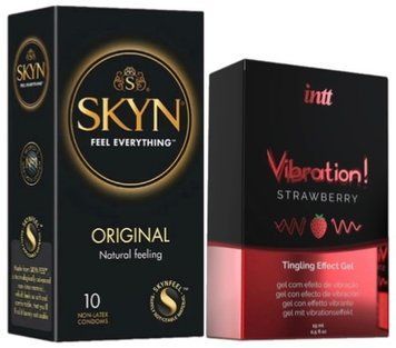Набір з SKYN Original (10 шт) + Рідкий вібратор Intt Vibration Strawberry (15 мл)  SOS9905 фото