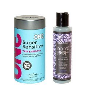 ONE Super Sensitive Pack 12 шт. +гель Sensuva &mdash; Handipop Blueberry Muffin 125мл SOS6508 фото