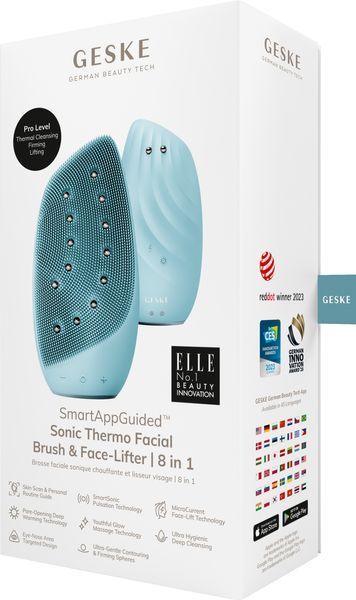 Очистительная щетка для лица GESKE Sonic Thermo Facial Brush&Face-Lifter 8в1 turquoise HB0092 фото