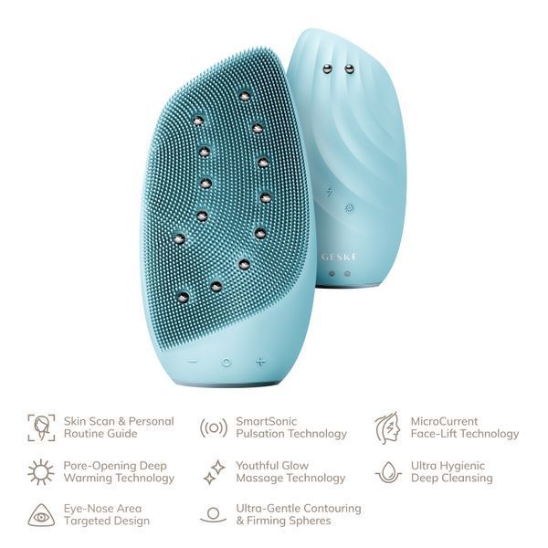 Очистительная щетка для лица GESKE Sonic Thermo Facial Brush&Face-Lifter 8в1 turquoise HB0092 фото