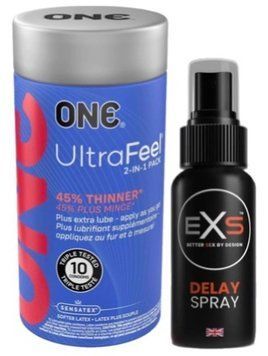 Набор из ONE UltraFeel 2-in-1 Pack 10 шт + Пролонгатор EXS DELAY SPRAY 50 МЛ SOS9235 фото