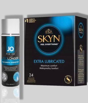SKYN Extra Lube 24 шт + Пролонгатор System JO Prolonger Spray with Benzocaine (60 мл) SOS5697 фото