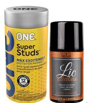 Комплект 12 шт ONE Super Studs + Гель Sensuva Lic-o-licious Salted Caramel (50 мл) SOS6190 фото