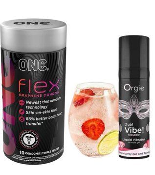 ONE Flex 10 шт.+ Жидкий вибратор Orgie DUAL VIBE "Джин-тоник клубника" 15 мл SOS6428 фото