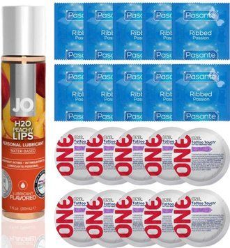 Набор 20 шт Pasante Ribbed и ONE Tattoo Touch + System JO H2O &mdash; Peachy Lips (30 мл) SOS4907 фото