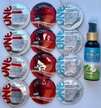 Набор 12 штук ONE Super Sensitive, Tattoo Touch, Flavor Waves + Sensuva Natural Water-Based Apple Candy (57 мл) SOS3942 фото