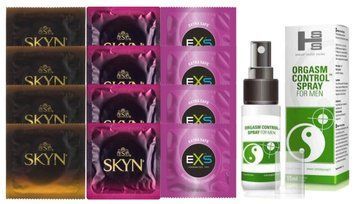 Комплект: Пролонгатор SHS Orgasm Control Spray 15 мл + 8 шт. SKYN + 4 шт. EXS Extra Safe SOS10924 фото