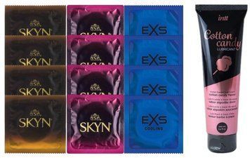Комплект: Лубрикант Intt Cotton Candy (100 мл) + 8 шт SKYN + 4 шт EXS Cooling SOS10402 фото