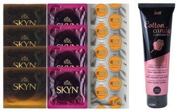Комплект: Лубрикант Intt Cotton Candy (100мл) +8 шт. SKYN+4 шт. EXS Delay SOS10454 фото