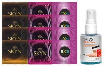Комплект: Пролонгатор LOVELY LOVERS DELAY SPRAY 50 ML + 8 шт SKYN + 4 шт EXS Extra Safe SOS10830 фото