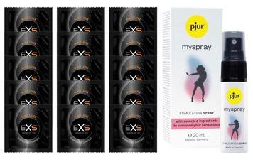 Комплект EXS Black Latex 15 шт + pjur My Spray збудливий спрей для жінок, 20 мл SOS14667 фото