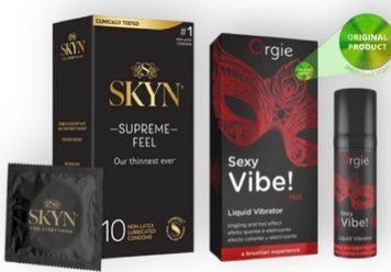 Skyn Supreme Feel 10 шт + SEXY VIBE, 15 мл вібрація + зігріваючий ефект ORGIE SOS7105 фото