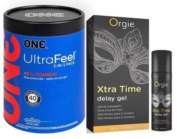 Набор из ONE UltraFeel 2-in-1 Pack 40 шт + Пролонгатор X-TRA TIME, 15 мл ORGIE SOS9102 фото