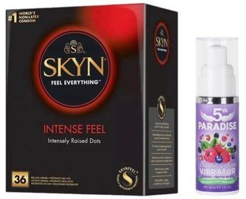 Набір з SKYN Intense Feel (36 шт)  + рідки вібратор 5th Paradise Liquid Vibrator &mdash; Червоні ягоди (30 мл)  SOS9856 фото