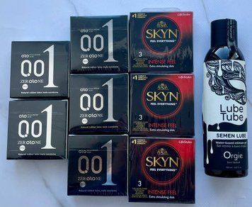 Набор 24 шт OLO Feeling Ultrathin 001 + Skyn ​​Intense Feel + Лубрикант SEMEN LUBE 150 мл Orgie SOS3792 фото