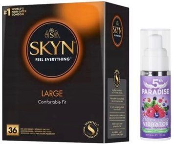 Набір з SKYN Large (36 шт) + Рідкий вібратор 5th Paradise Liquid Vibrator &mdash; Червоні ягоди (30 мл)  SOS9956 фото