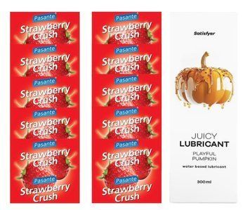 Комплект Pasante Strawberry 10шт. + Лубрикант Satisfyer Juicy Lubricant Playful Pumpkin 300 мл SOS11655 фото