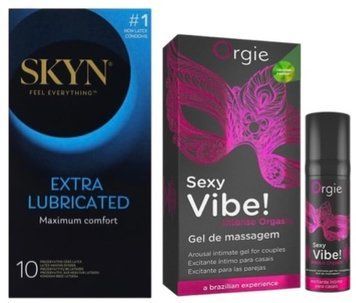 Набір з SKYN Extra Lube (10 шт) + Рідкий вібратор Orgie Sexy Vibe (15 мл) SOS10202 фото