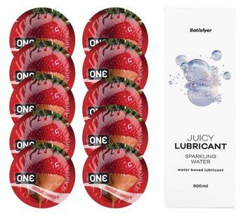 ONE Chocolate Strawberry 10 шт. + Лубрикант Satisfyer Sparkling Water 300 мл SOS12454 фото