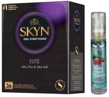 Набір з SKYN Elite 36 шт + Рідкий вібратор 5th Paradise Liquid Vibrator &mdash; Червоні ягоди (10 мл) SOS10252 фото