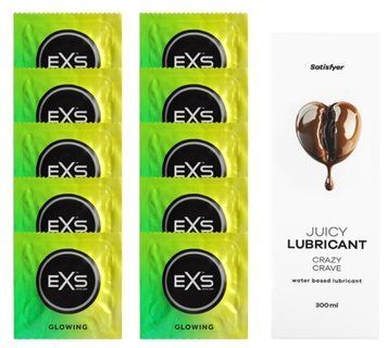 Комплект: EXS Glow in the Dark 10 шт. + Лубрикант Satisfyer Crazy Crave 300 мл SOS11364 фото