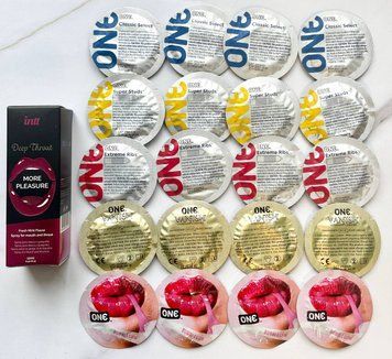 Набір 20 шт - ONE Super Studs, Classic, Vanish, Extreme ribs, Flavor Waves + Intt Deep Throat Oral Spray (12 мл) SOS1890 фото