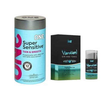 ONE Super Sensitive Pack 12 шт.+ Жидкий вибратор Intt Vibration Gin Tonic (15 мл) SOS6557 фото
