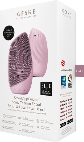 Очистительная щетка для лица GESKE Sonic Thermo Facial Brush&Face-Lifter 8в1 pink HB0093 фото