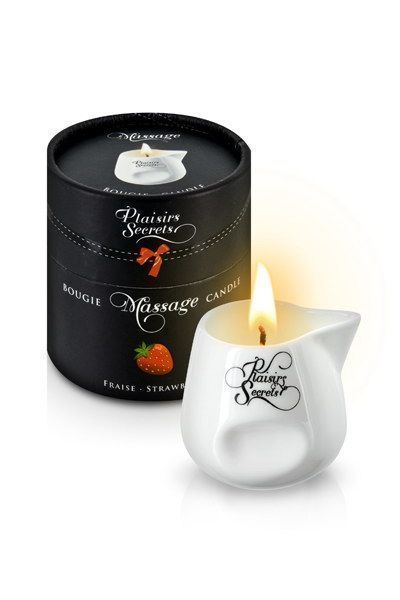 Массажная свеча Plaisirs Secrets Strawberry (80 мл), керамический сосуд SO1848 фото