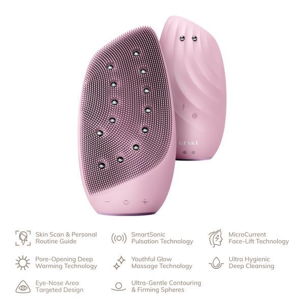 Очистительная щетка для лица GESKE Sonic Thermo Facial Brush&Face-Lifter 8в1 pink HB0093 фото