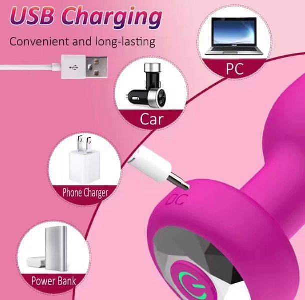 Черная анальная пробка-вибратор с пультом дистанционного управления USB AS45 фото