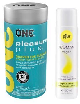 Набор ONE Pleasure Plus 12 шт + Лубрикант Pjur Woman Vegan 100 мл SOS13060 фото