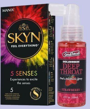 Комплект SKYN 5 Senses + Спрей  Doc Johnson GoodHead DeepThroat Spray - Sweet Strawberry 59 мл SOS5457 фото