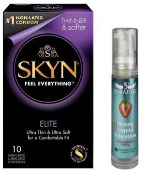 Набір з SKYN Elite (10 шт) + Рідкий вібратор потужний смак: 5th Paradise Liquid Vibrator &mdash; Полуниця (10 мл) SOS9757 фото