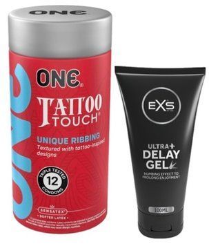 Набор из ONE Tattoo Touch Pack 12 шт + Пролонгатор EXS Delay Gel Ultra+ 100ml SOS9447 фото