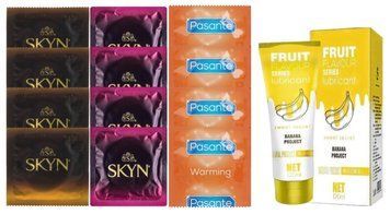 Комплект: Лубрикант OLO Banana (120мл) +8 шт. SKYN+4 шт. Pasante Warming SOS10483 фото