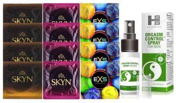 Комплект: Пролонгатор SHS Orgasm Control Spray 15 мл + 8 шт. SKYN + 4 шт. EXS Bubblegum SOS10925 фото
