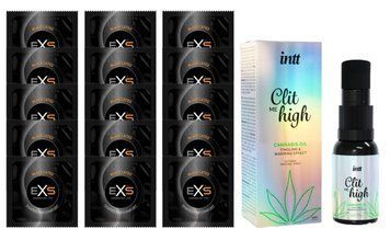 Комплект EXS Black Latex 15 шт + Intt Clit Me On High Cannabis Oil збуджувальний гель для клітора, 15 мл SOS14668 фото