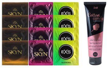 Комплект: Лубрикант Intt Cotton Candy (100мл) +8 шт. SKYN+4 шт. EXS Glow SOS10455 фото