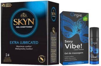 Набір з SKYN Extra Lube (24 шт) + Рідкий вібратор Orgie Sexy Vibe (15 мл) SOS10103 фото