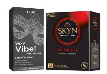 SKYN Intense Feel 36 шт и Жидкий ORGIE SEXY VIBE HIGH VOLTAGE, 15 мл SOS818 фото