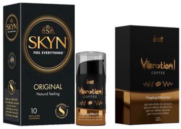 Набір з SKYN Original (10 шт) + Рідкий вібратор Intt Vibration Coffee (15 мл)  SOS9907 фото
