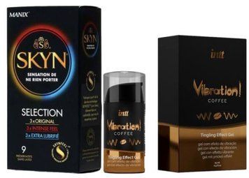 Набор из SKYN Selection (9 шт) + Жидкий вибратор Intt Vibration Coffee (15 мл) SOS9707 фото