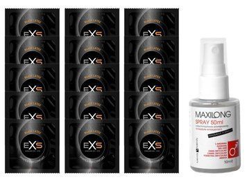 Комплект EXS Black Latex 15 шт + Lovely Lovers MAXILONG Spray (50 мл) SOS14618 фото