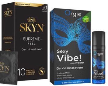 Набір з Skyn Supreme Feel 10 шт + Рідкий вібратор Orgie Sexy Vibe (15 мл)  SOS10303 фото