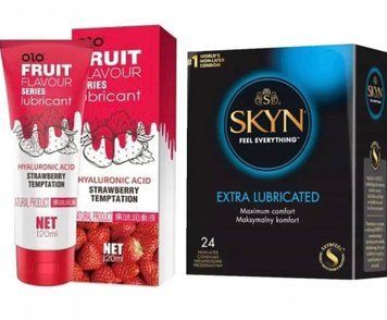 Набір SKYN Extra Lube 24 шт та Лубрикант OLO зі смаком полуниці 120 мл SOS215 фото